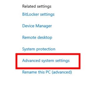 open advanced system settings on windows