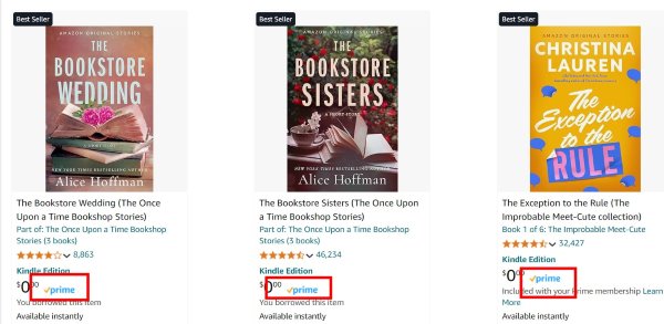 prime logo on audible books in kindle store