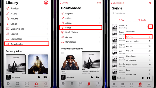 remove downloaded apple music songs on iphone