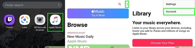 reset apple music on android