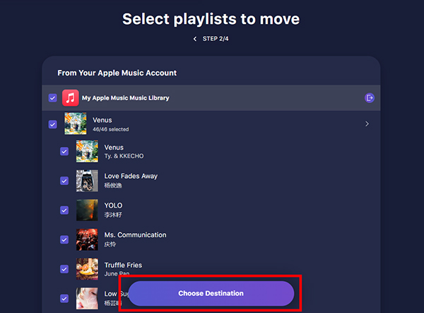 select apple music playlists tunemymusic