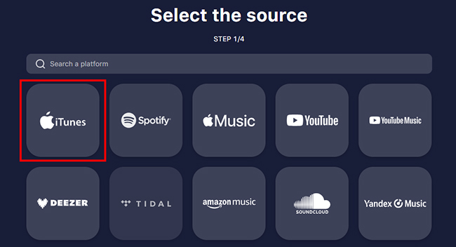 select itunes as source on tunemymusic