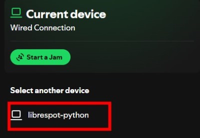 select librespot python in available devices