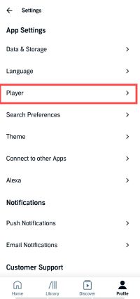 select player in audible settings