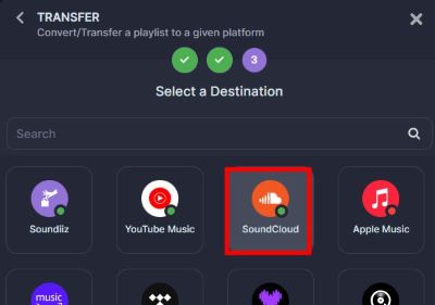 select soundcloud as destination on soundiiz