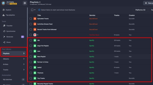 select spotify playlist to transfer on soundiiz