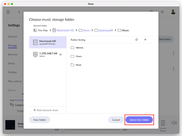add apple music folder to roon