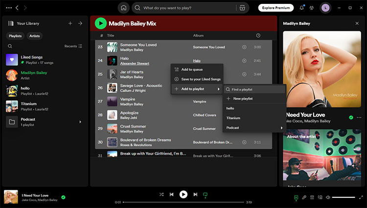 Select songs with Shift key on Spotify