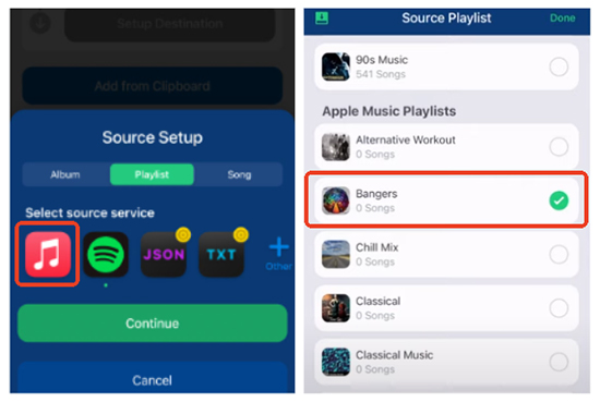 setup apple music source on songshift