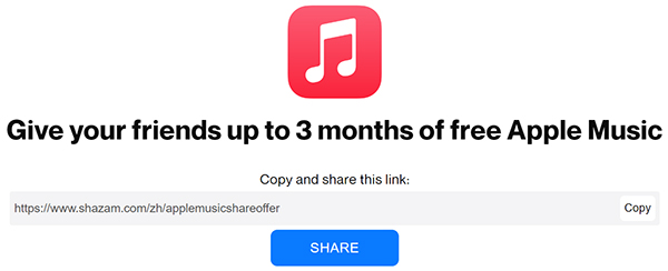 shazam free apple music 3 months