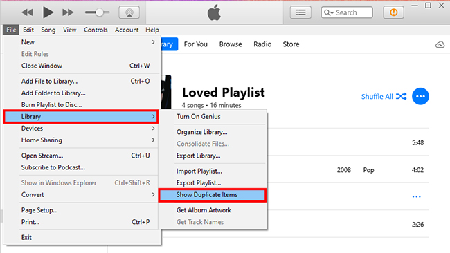 show duplicate items on itunes