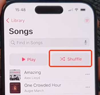 shuffle all apple music songs on iphone