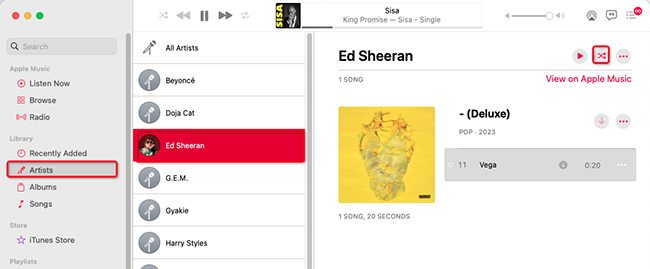 shuffle apple music artists on mac