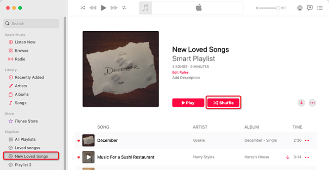 shuffle apple music playlists on mac