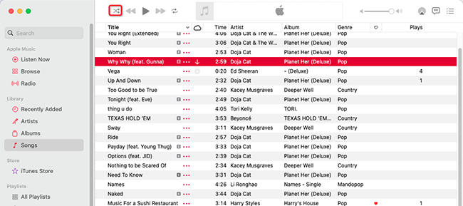 shuffle music on apple music on mac
