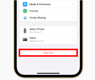 sign out apple id ios