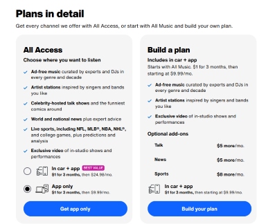 siriusxm plans