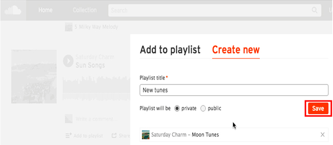 create new playlist in soundcloud