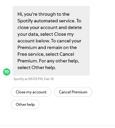 spotify customer bot chat session