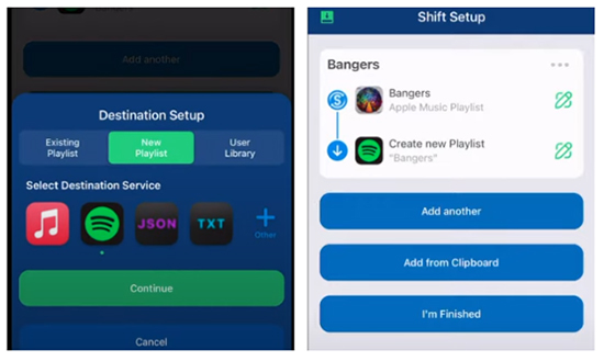 select spotify as destination source on songshift