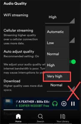 spotify premium apk cant select best audio quality