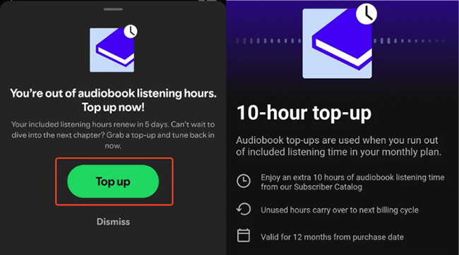 get more audiobook hours via spotify top up