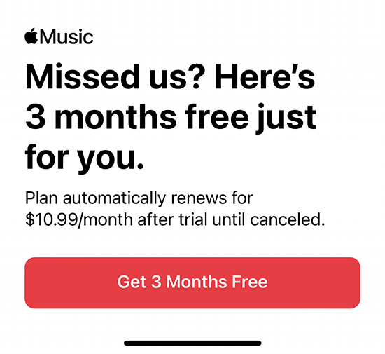 start 3 months free music app on iphone