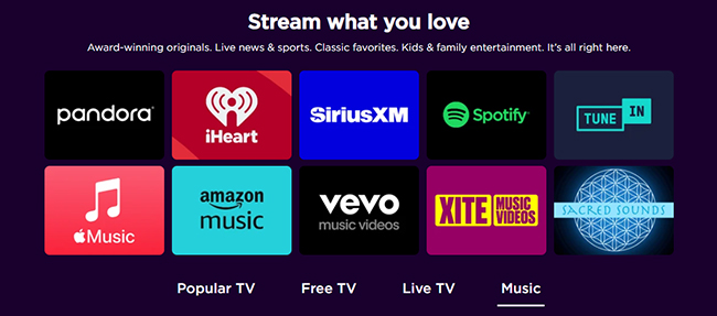 streaming music services on roku tv