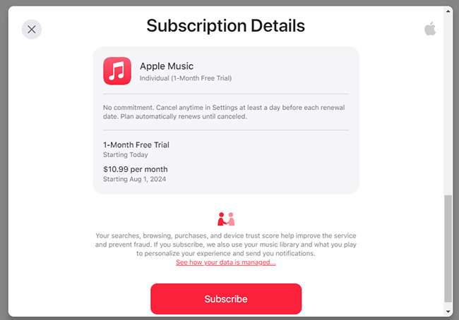subscribe apple music free 1 month