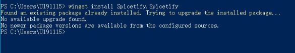 Successfully install Spicetify with winget