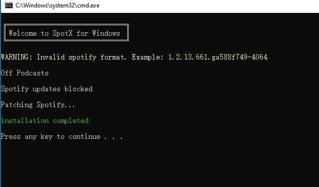 Successfully install SpotX through bat script