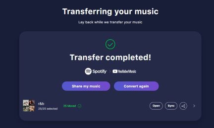 successfully transfer Spotify to YouTube TuneMyMusic