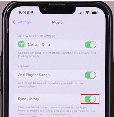 turn on sync library on iphone