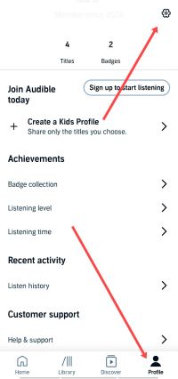 tap gear icon on audible app
