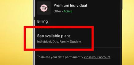 tap see available plans on phone in spotify