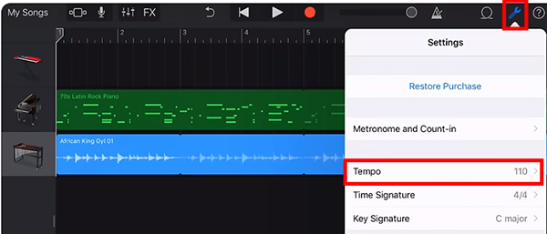 click tempo on garageband for iphone