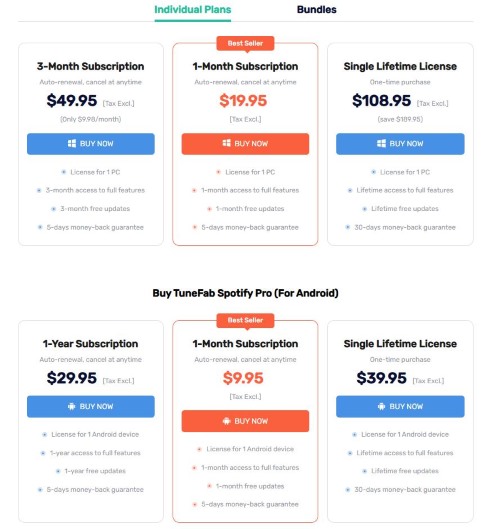 tunefab subscription plans