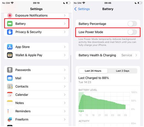 turn off low power mode on iphone