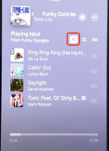 turn off shuffle on apple music on iphone