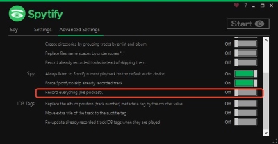 turn on record everything in spytify