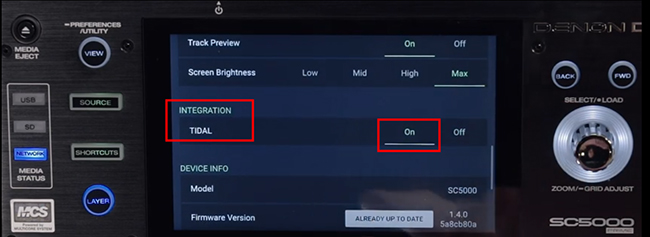 turn tidal on denon dj