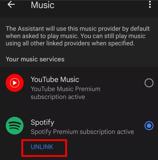 unlink spotify account