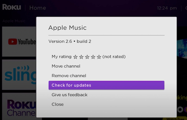 update apple music app on roku