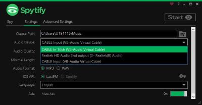 use virtual cable output in spytify