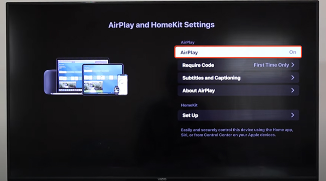 turn on airplay on vizio tv