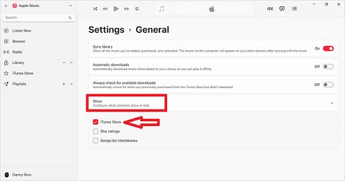setting for showing itunes