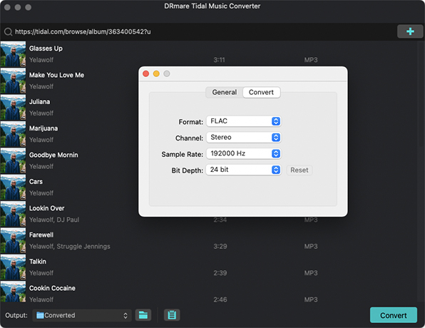 set output preferences for tidal music on mac